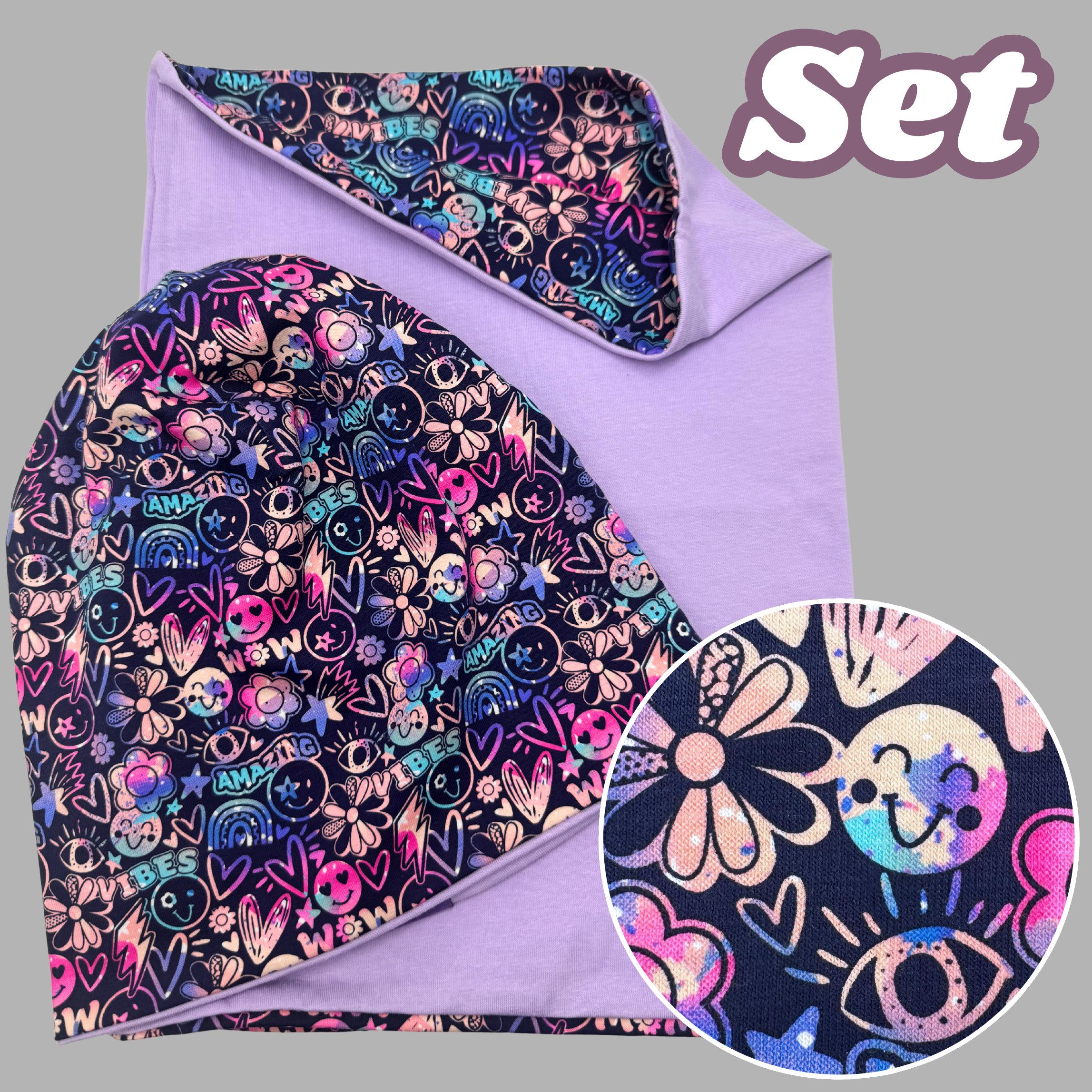 HECKBO Beanie HECKBO Kinder Mädchen Jungen Beanie Mütze & Loop-Schal Set – Bild 5 von 5