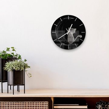 DEQORI Wanduhr 'Die Katze und der Mond' (Glas Glasuhr modern Wand Uhr Design Küchenuhr)