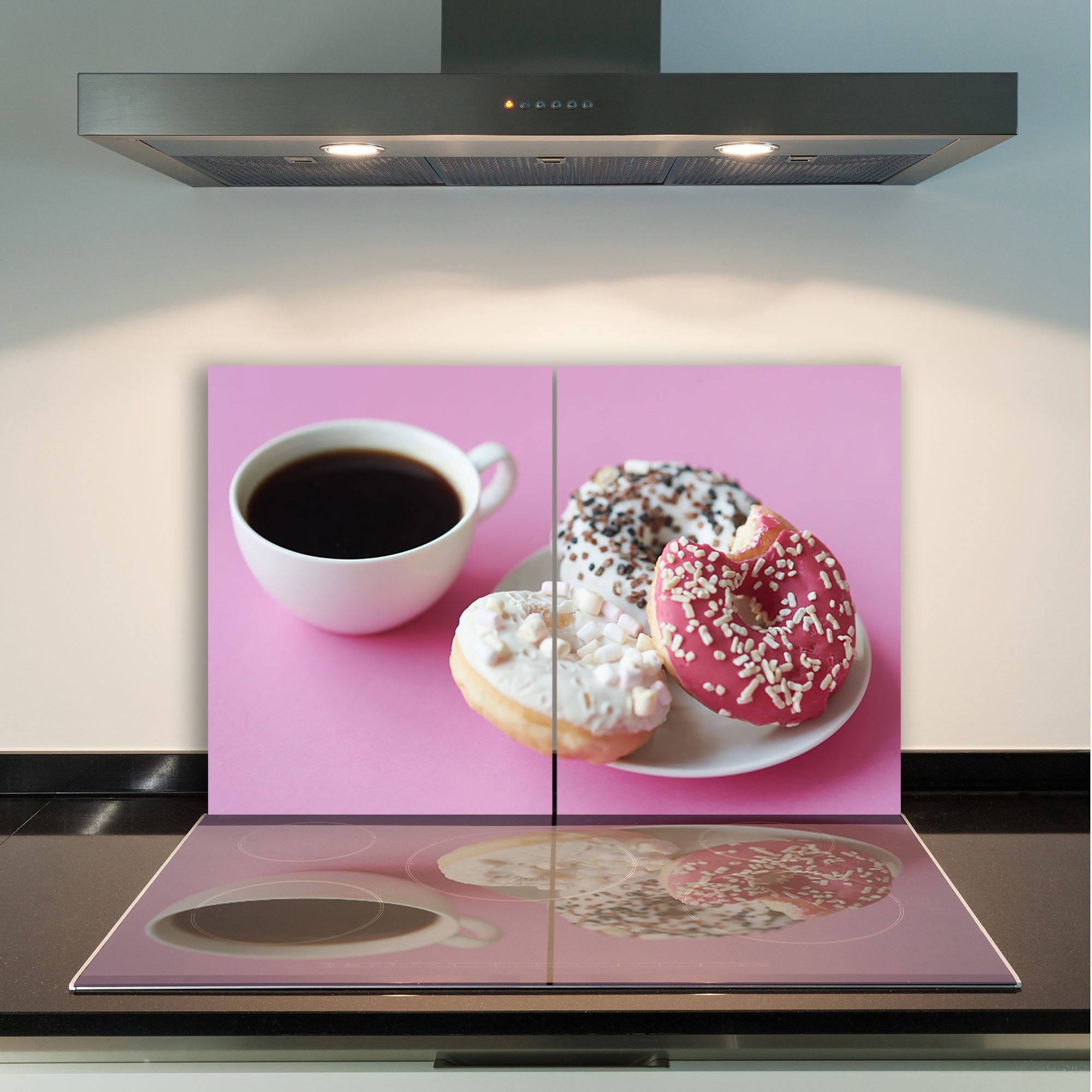Decorwelt Herd-Abdeckplatte Ceranfeldabdeckung 80x52 2-teilig Kaffee Glas Pink