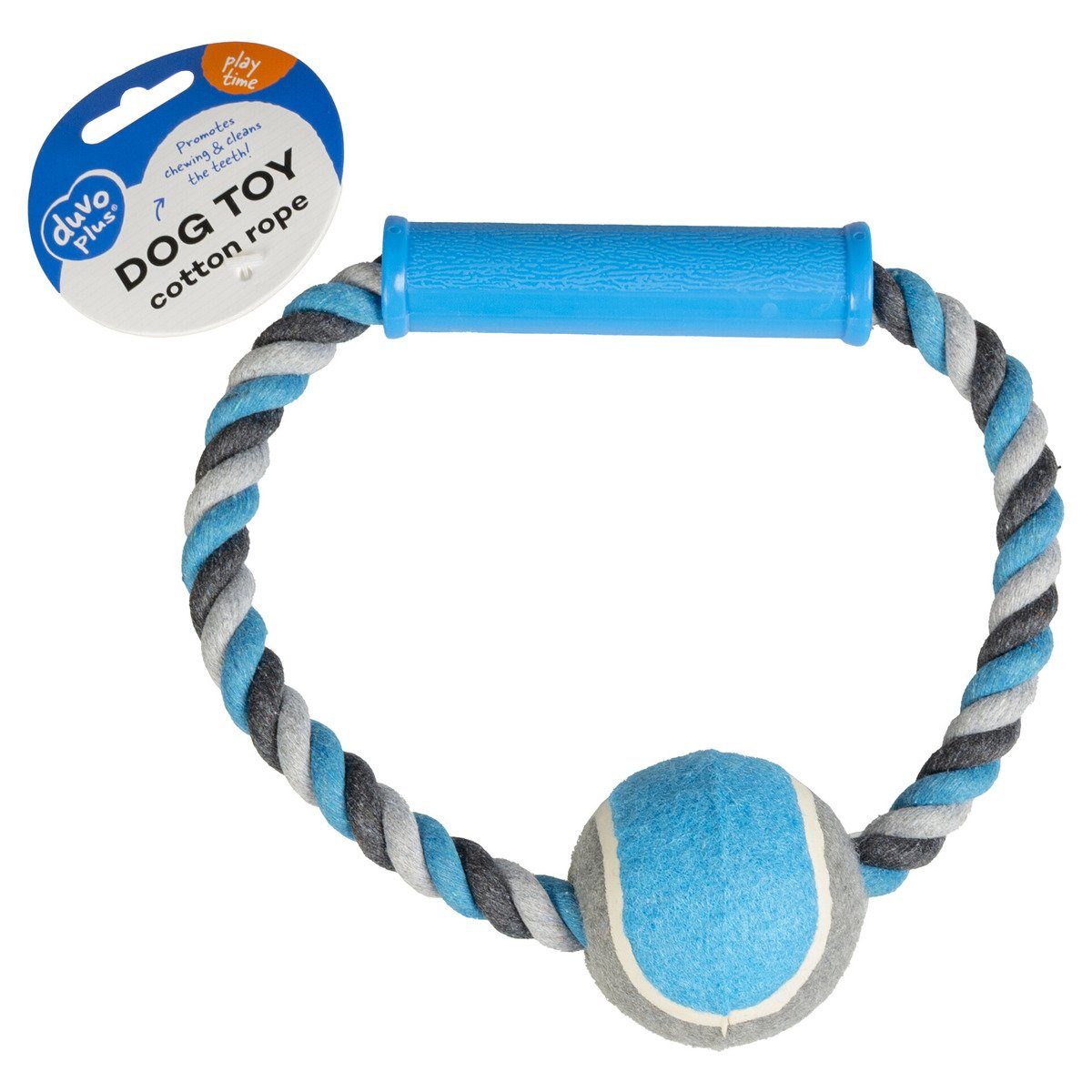 Thumbnail - DUVO+ Zerrspielzeug Hundespielzeug Knot Baumwolle O-Ring + Tennisball grau/blau