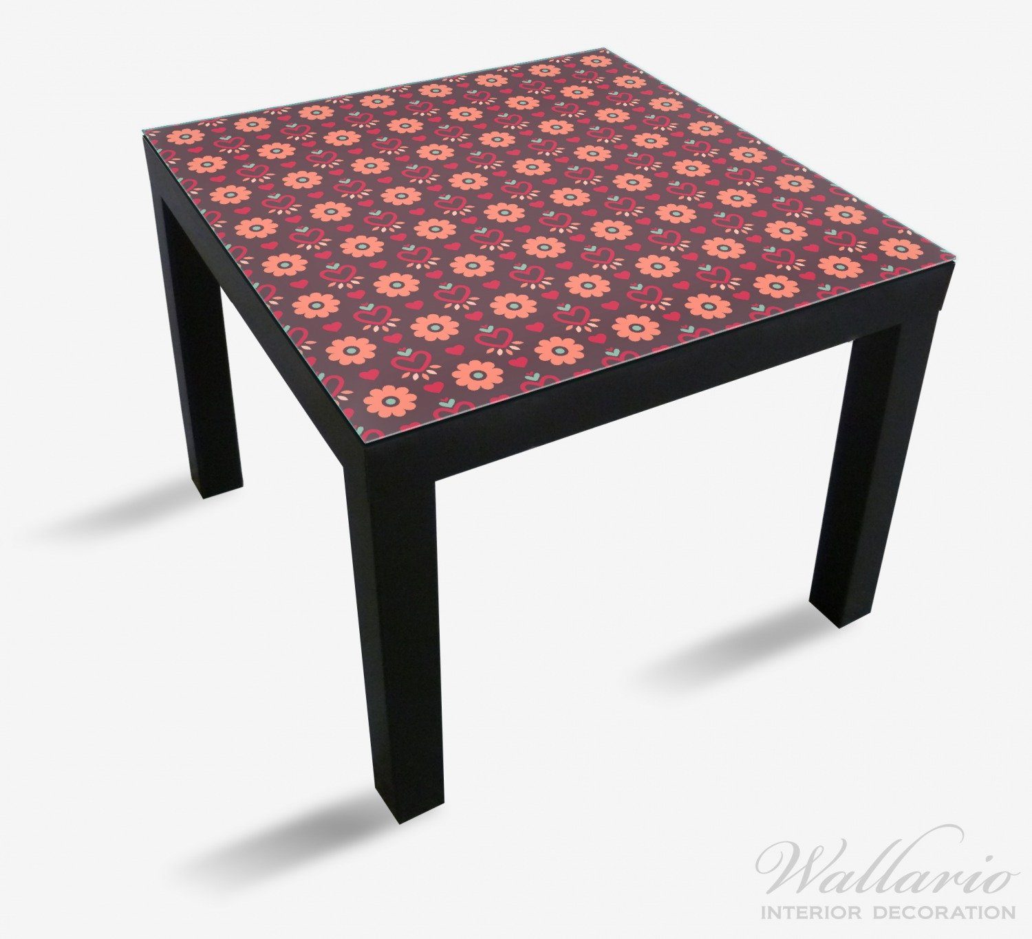 Wallario Tischplatte Muster mit Blumen für und Lack (1 geeignet Herzen St), Ikea Tisch