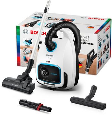 BOSCH Bodenstaubsauger Serie 6 ProSilence BGL6TSIL, Hygiene-Filter, 10 Jahre Motorgarantie, 700 W, mit Beutel, Leistungsregulierung am Handgriff, langes Kabel, extrem leise, weiß