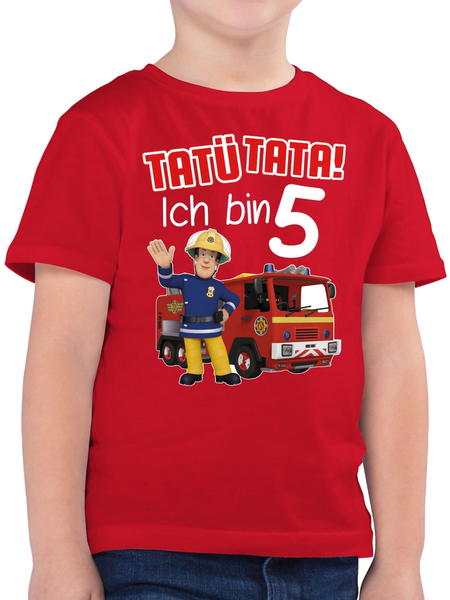 Shirtracer T-Shirt Tatü Tata! Ich bin 5 - rot Feuerwehrmann Sam Jungen 01 Rot