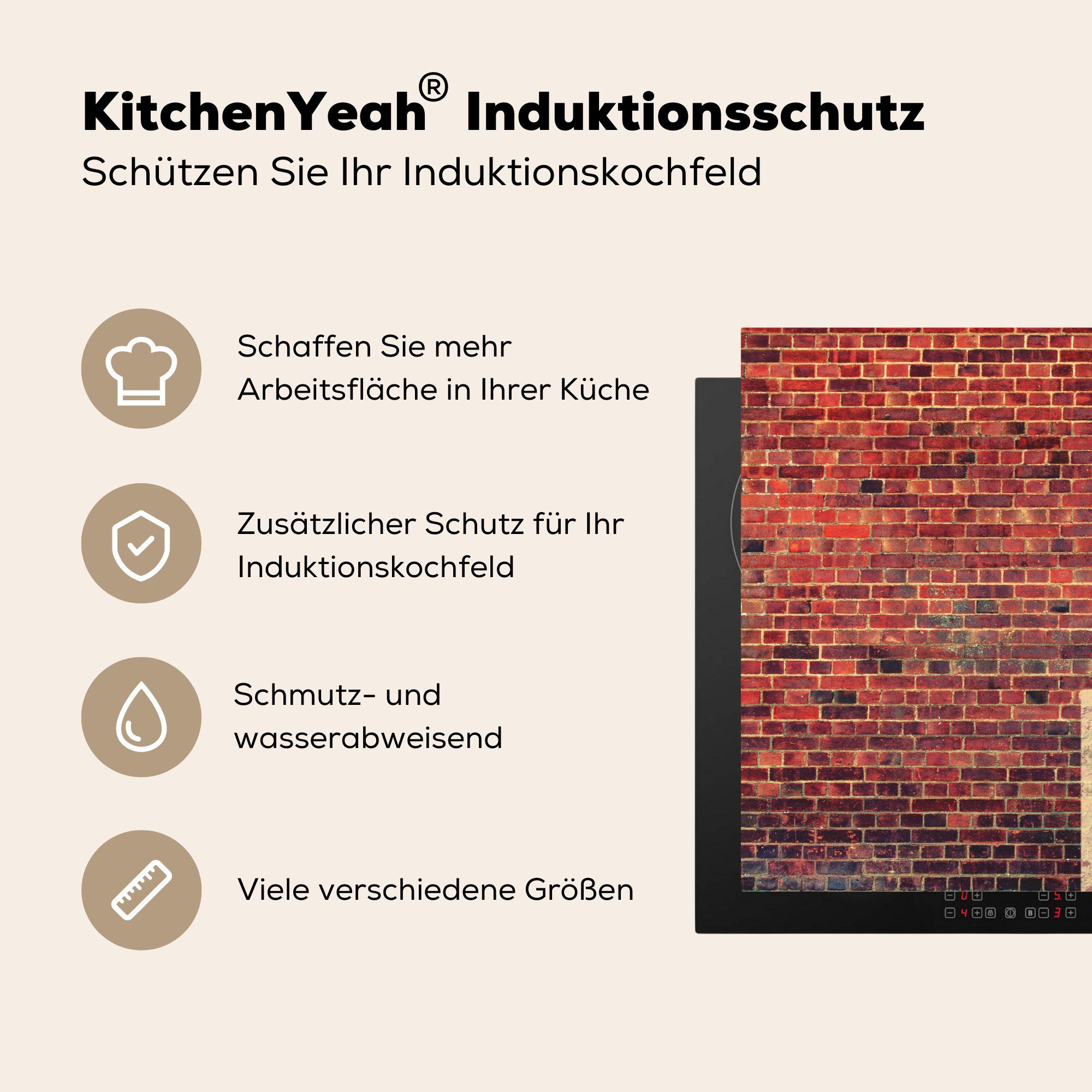 MuchoWow Herdblende-/Abdeckplatte Vinyl, die cm, küche, - - für Induktionskochfeld Mauer, tlg), Schutz Ceranfeldabdeckung Grille (1 81x52 Stein
