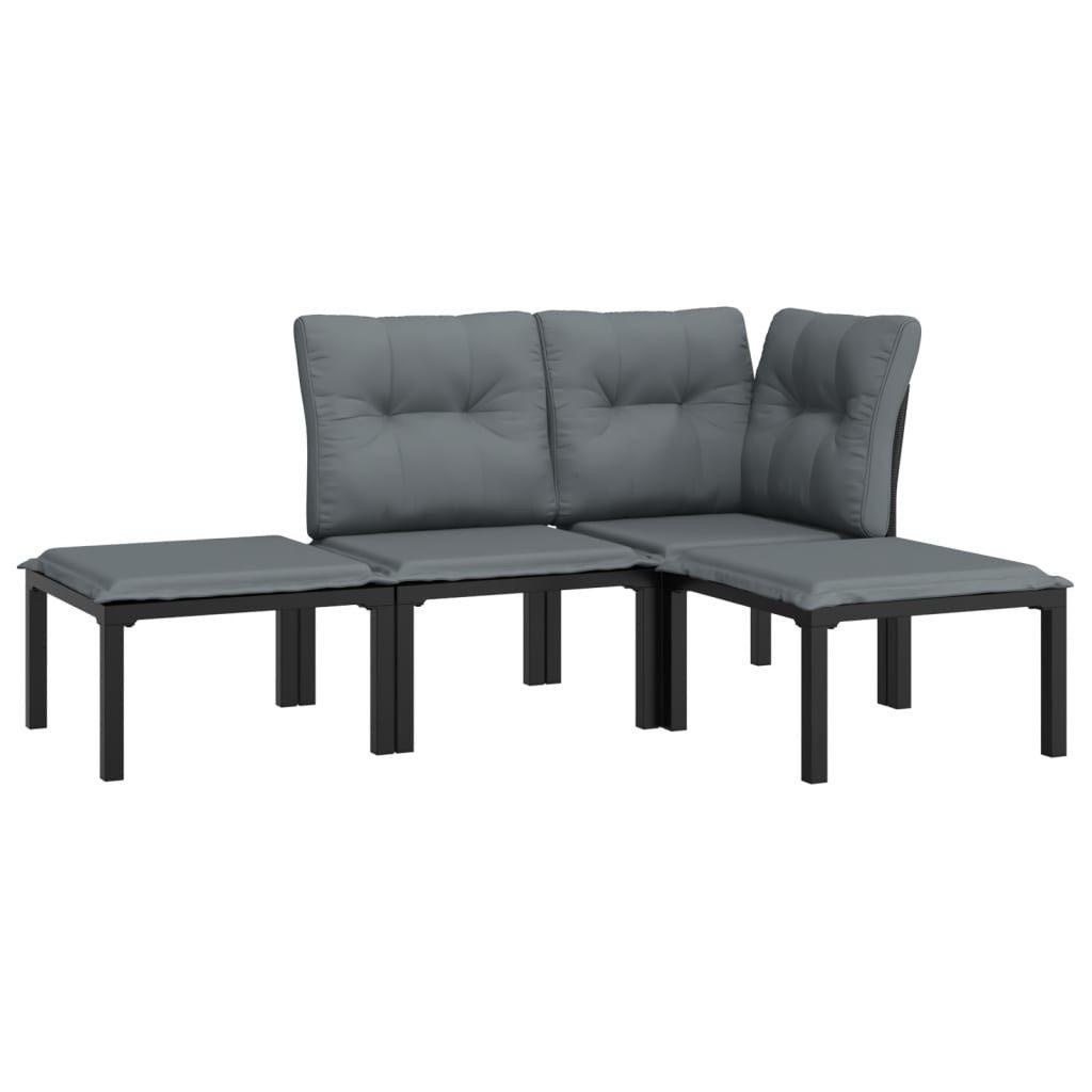 vidaXL Gartenlounge-Set 4-tlg. Garten-Lounge-Set Schwarz und Grau Poly Rattan, (1-tlg)