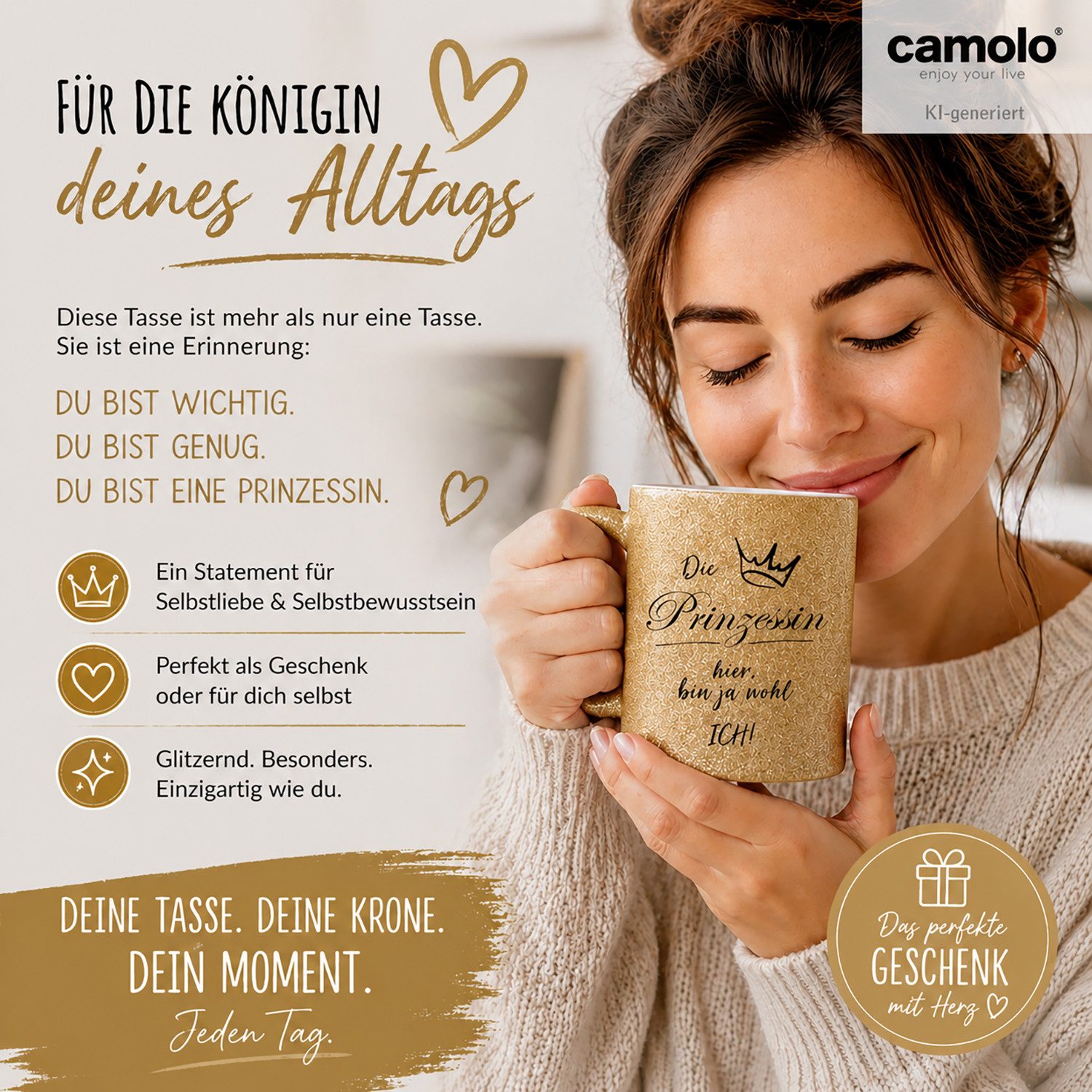 Camolo Tasse Glitzer Keramik Tasse - Die Prinzessin hier, bin ja wohl ich!, Keramik