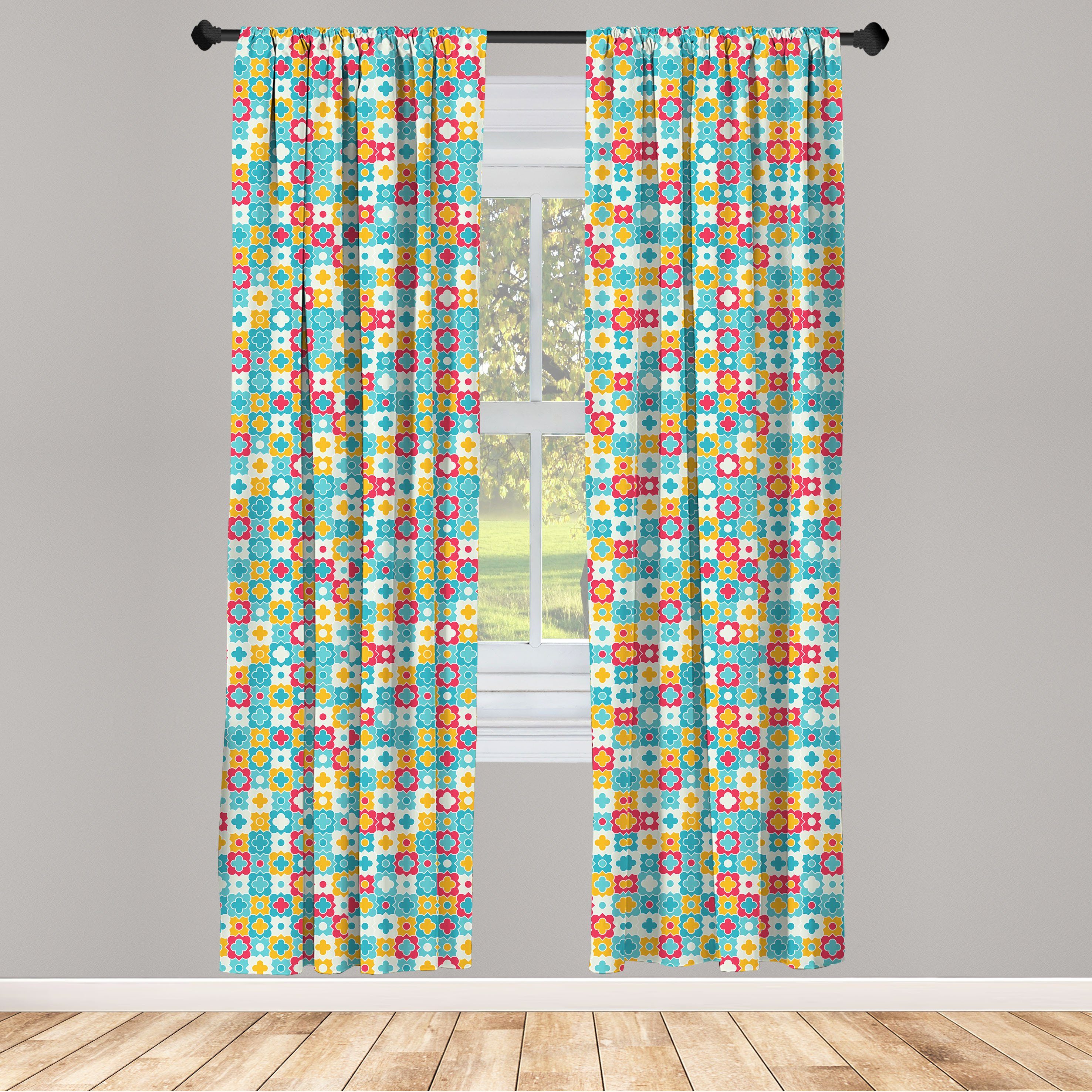 Gardine Vorhang für Wohnzimmer Schlafzimmer Dekor, Abakuhaus, Microfaser, Blumen Clover Vivid Ki