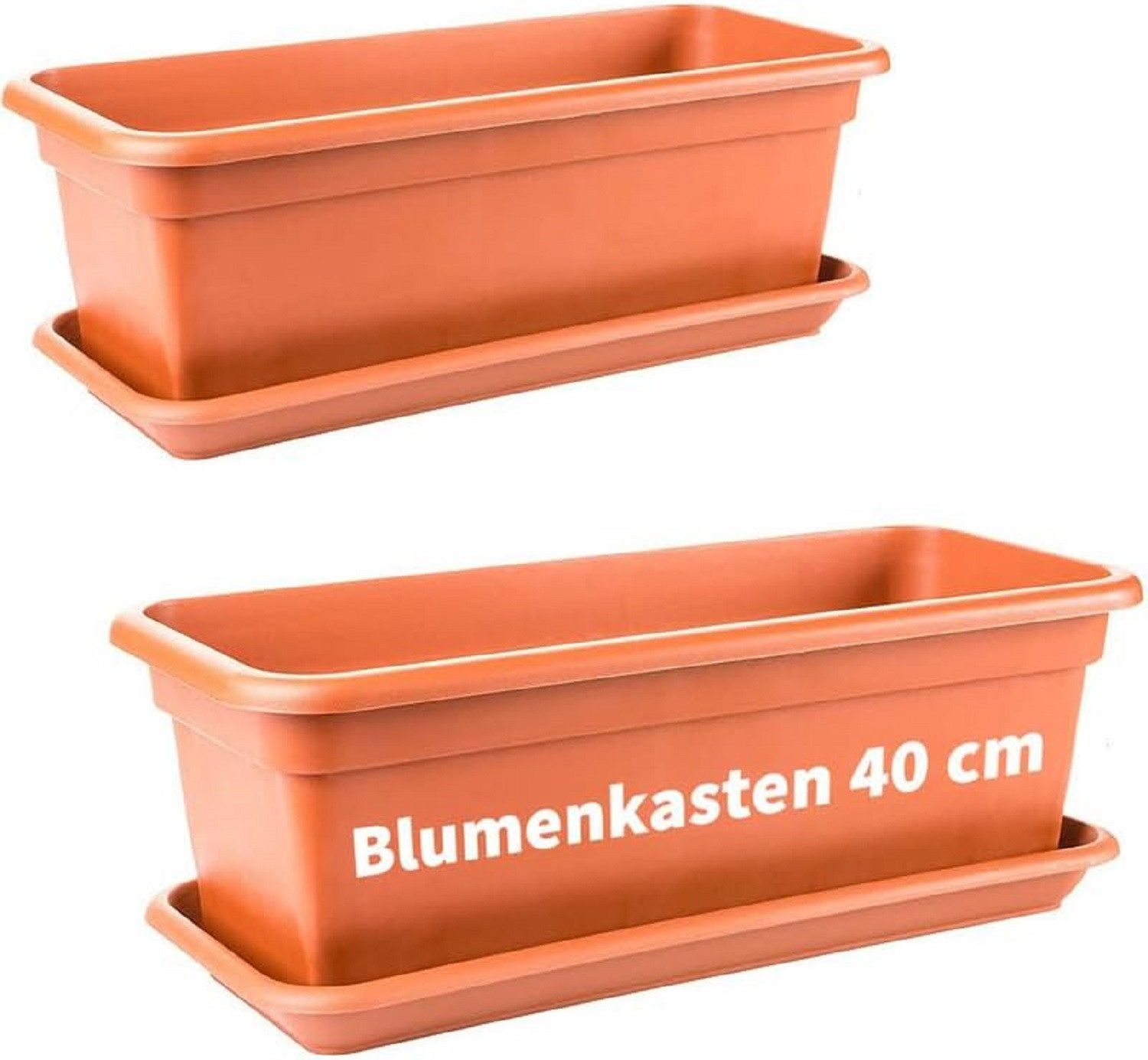 2friends Blumenkasten 2er Set, mit Untersetzer aus Kunststoff 40T x 17B x 14H cm, Balkon Blumenkasten Terracotta