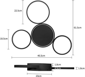 ZMH LED Deckenleuchte Modern 4 Flammig Ring Fernbedienung Schlafzimmer, LED fest integriert, warmweiß-kaltweiß, Schwarz