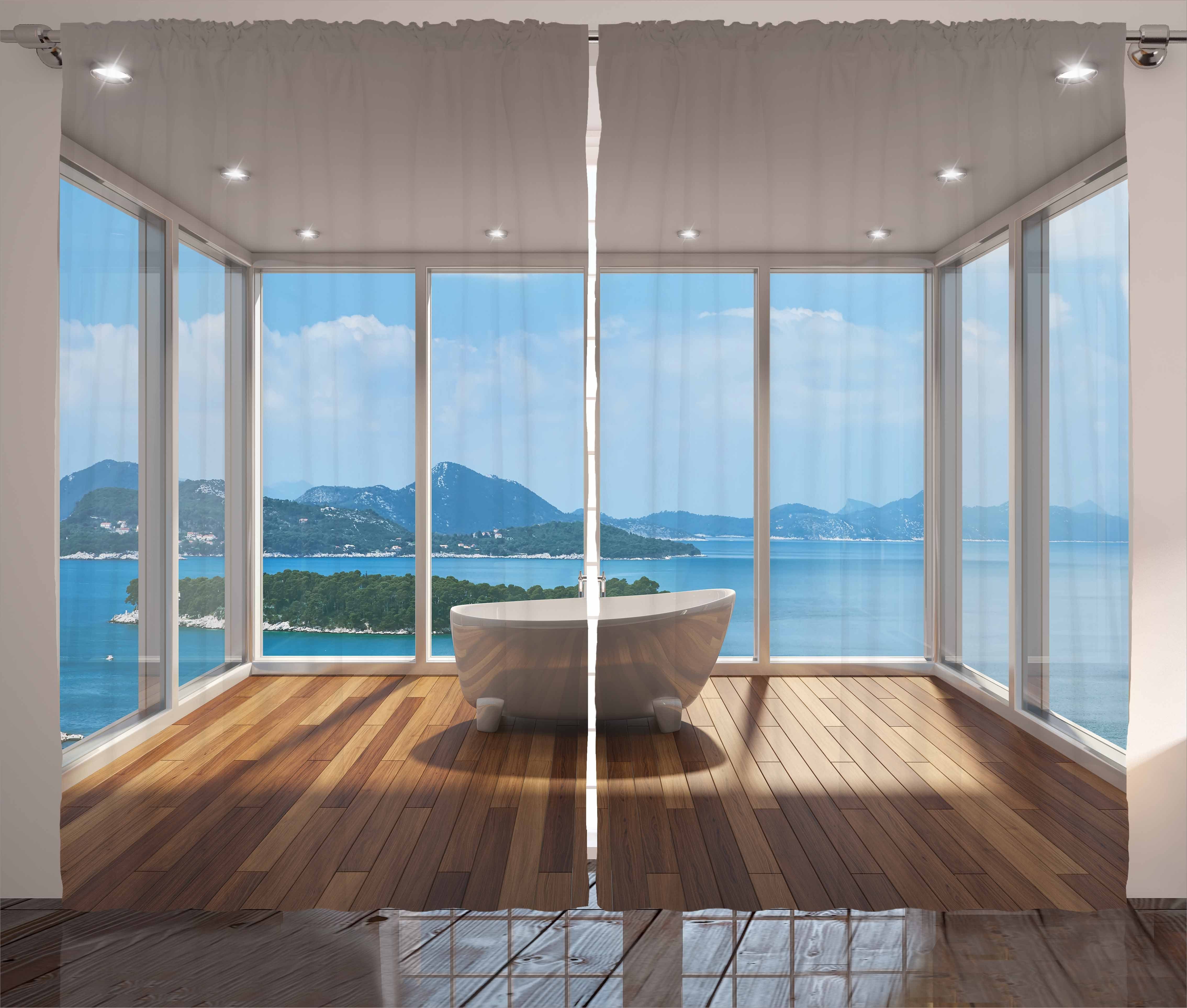 Gardine Schlafzimmer Kräuselband Vorhang Badewanne Minimalistisch mit Inseln Abakuhaus, und Schlaufen und Haken