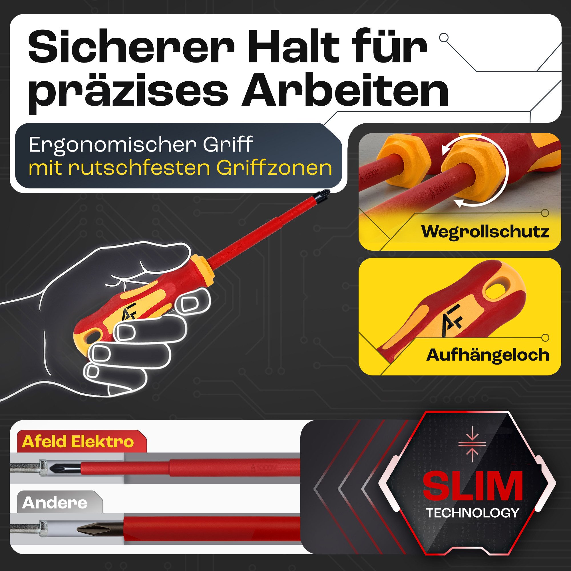 Afeld Elektro Schraubendreher VDE Elektriker 6er Set, (6 St), bis 1.000V, S2-Stahl, Ergonomisch, Magnetisch, 2-Komponenten-Griff – Bild 5 von 5