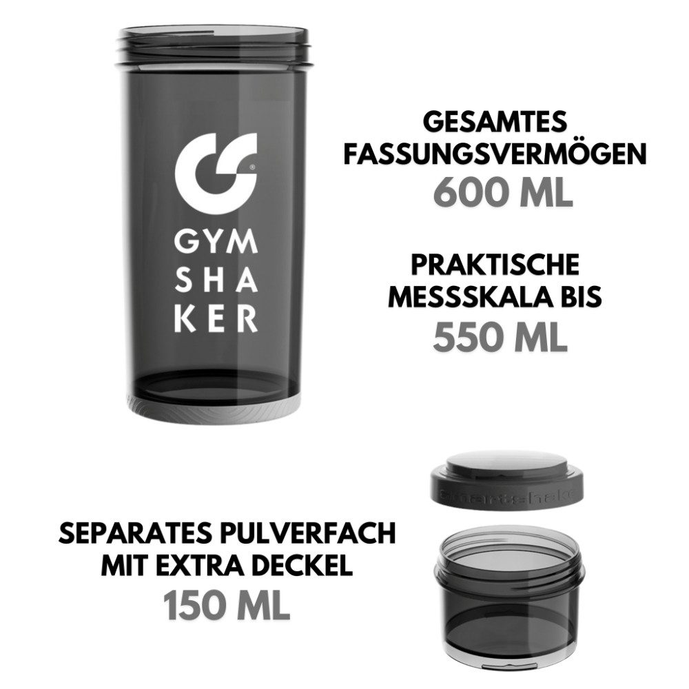 GYMSHAKER Protein Shaker mit Pulverfach - Trinkflasche für Fitness, Sport & Bodybuilding