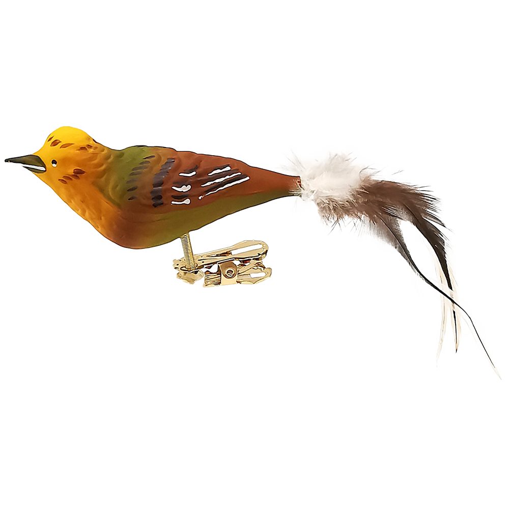Schatzhauser Christbaumschmuck Goldammer, Glasvogel 9cm/15cm Naturfedern (1-tlg), mundgeblasen, handbemalt mit echten Federn