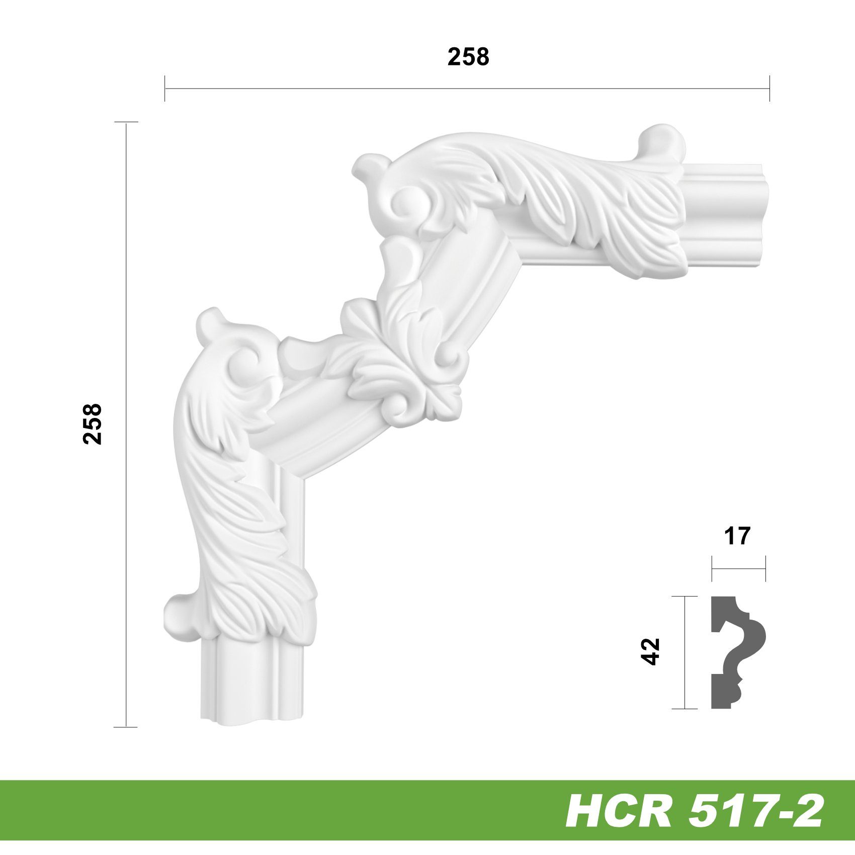 HEXIM PU-Polyurethane Eckstück - Ecken, HCR517-2) 2 - Zierleiste widerstandsfähig, 258 Eckstück HCR517-2, Beständig HCR517-2 mm schneeweiß & Segment 258 Stück Stuckleiste modern aus extrem x Hexim Eckleiste (2