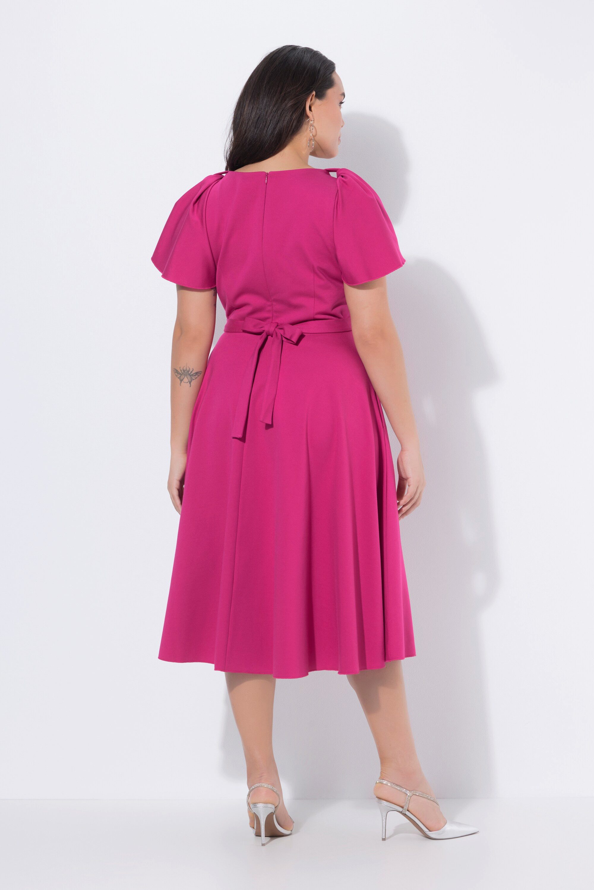 Ulla Popken Cocktailkleid Midi-Abendkleid Zierschleifen V-Ausschnitt