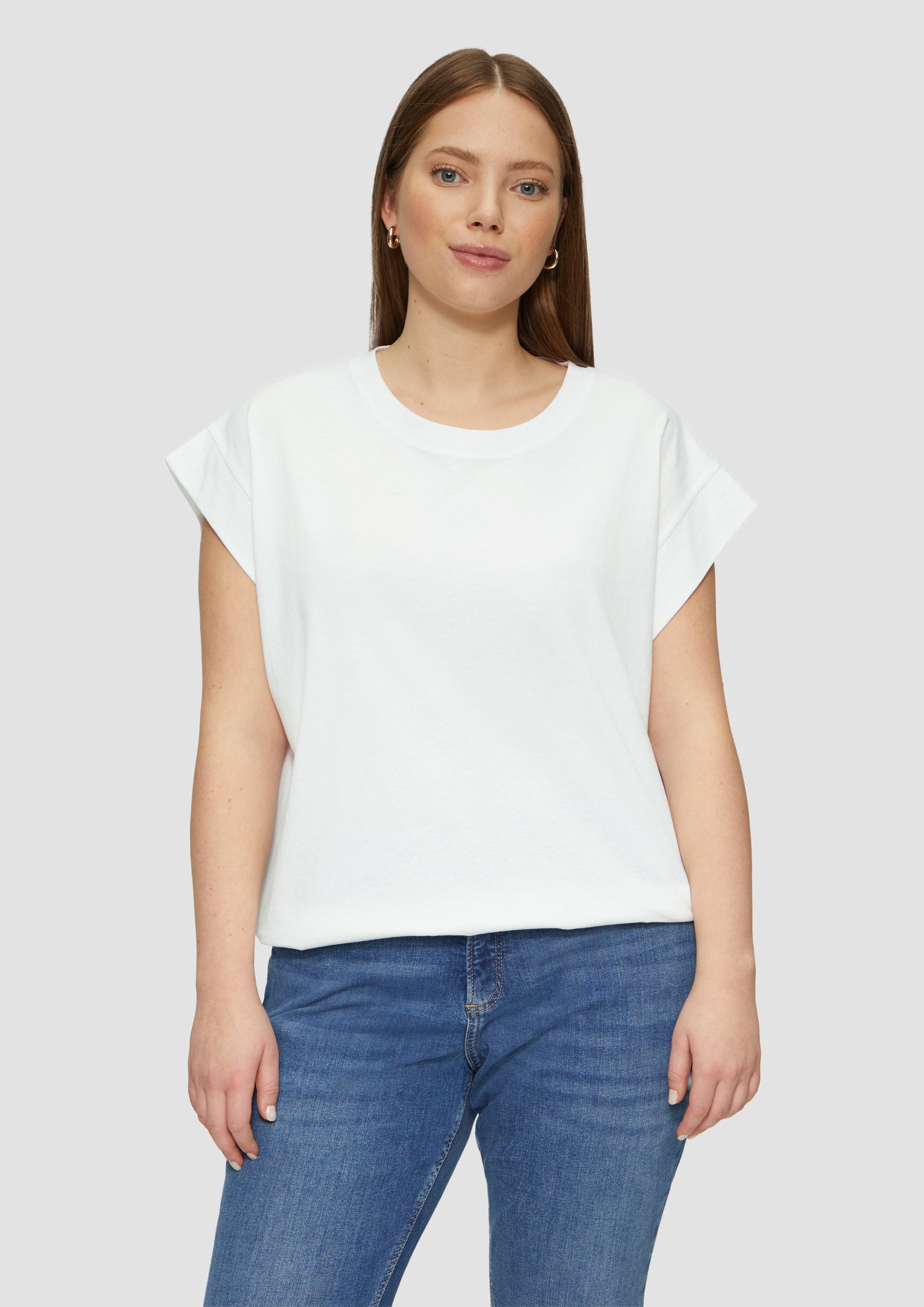 QS Kurzarmshirt Baumwollshirt mit Schulterdetail Insert günstig online kaufen