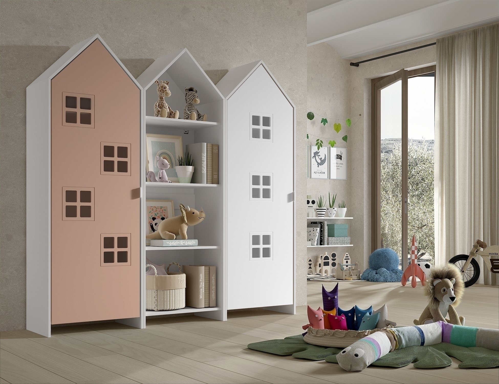 Vipack Kleiderschrank in Korpus Weiß / Front Pink u. Weiß, MDF