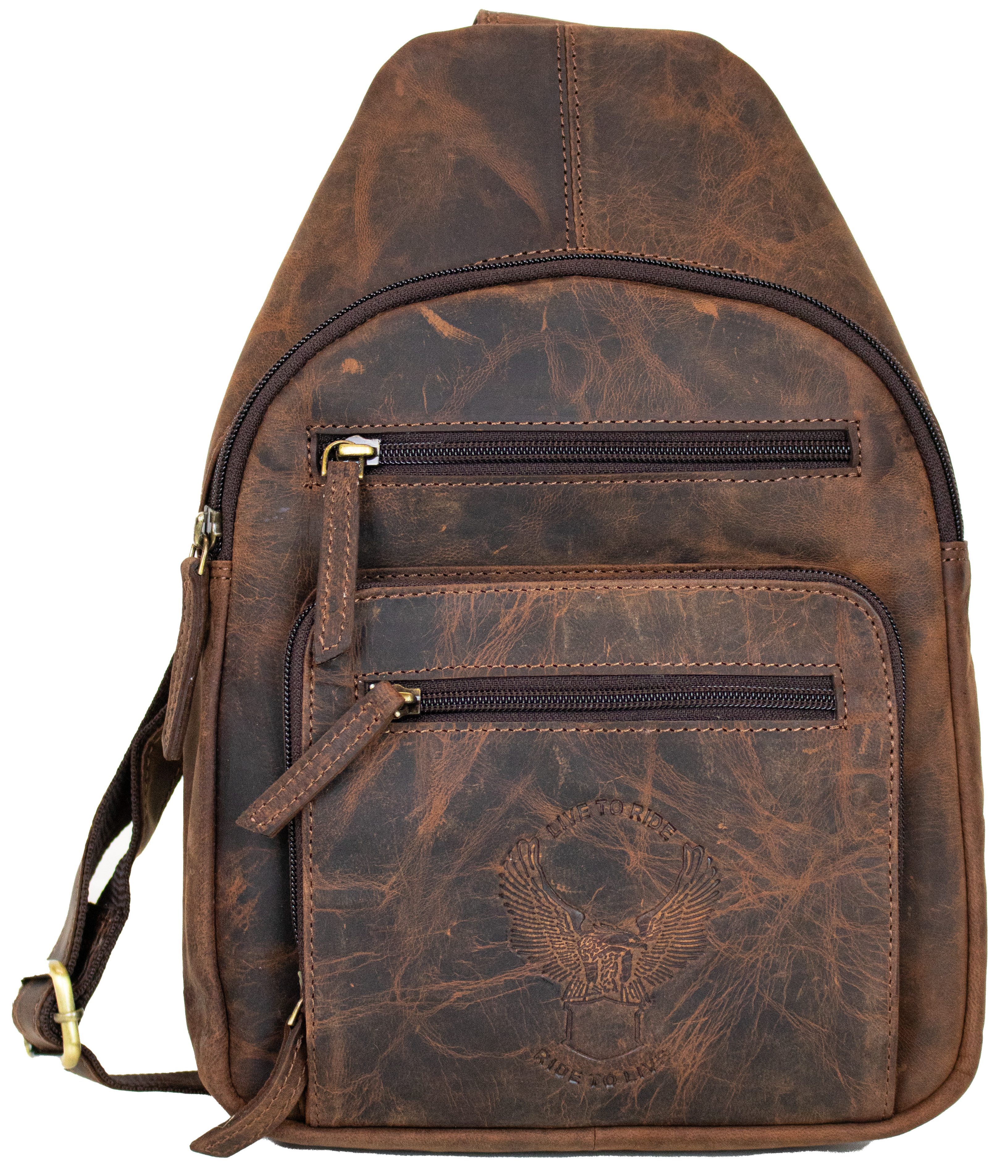 MDM Schultertasche Herren Leder Schultertasche Brusttasche Slingbag Rucksack, 3 verschiedene Lederprägungen, Vintage-Stil, echtes Rindsleder