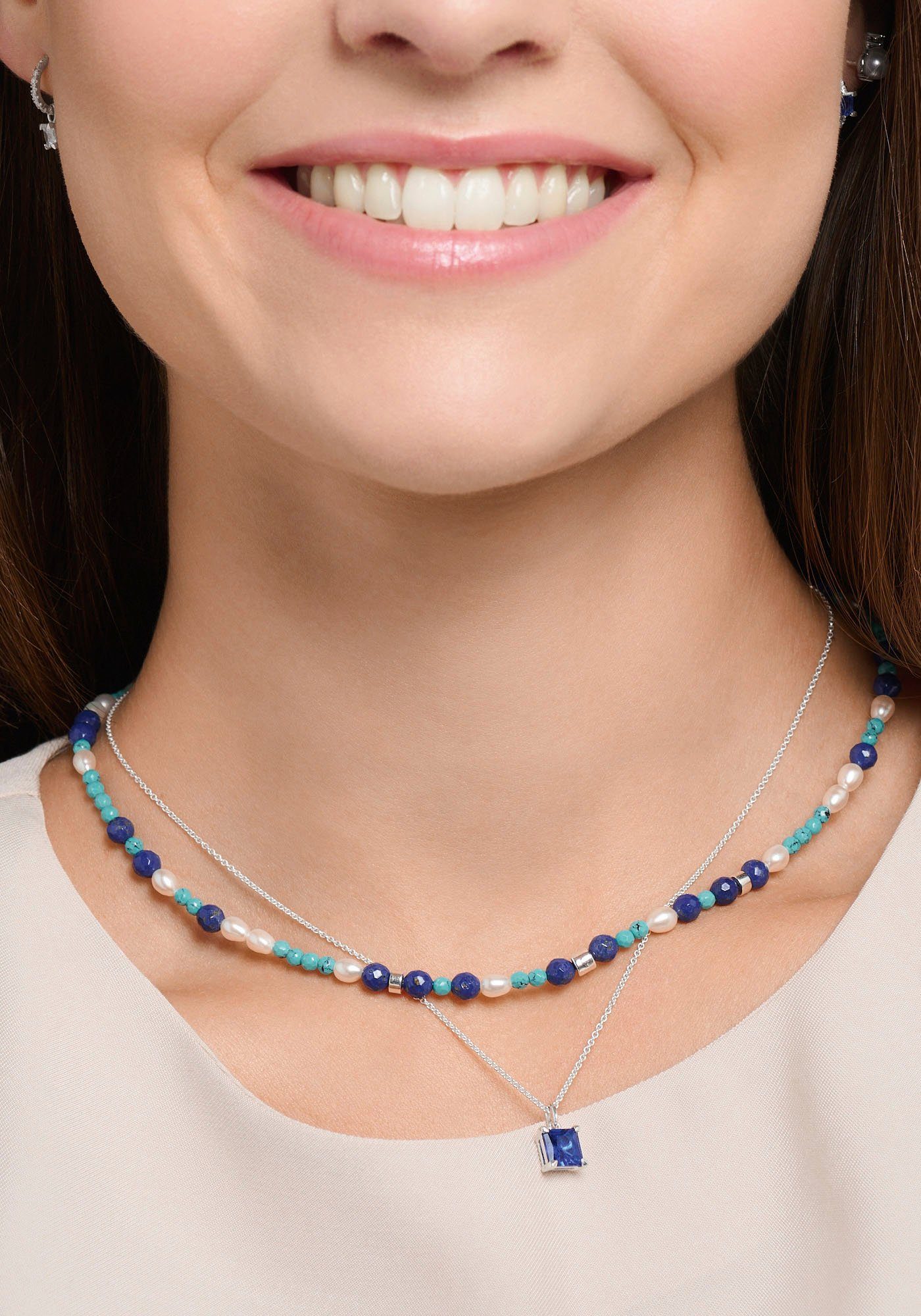 THOMAS SABO Kette mit Anhänger mit blau...