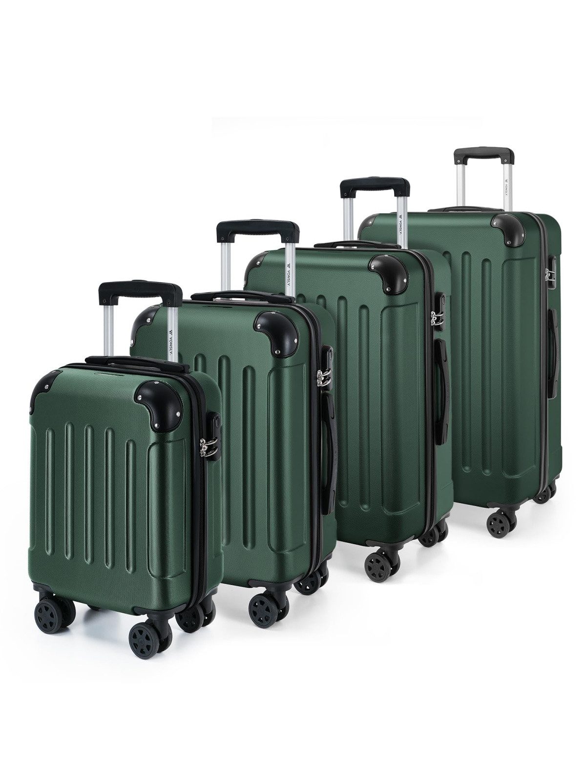 YONSLY Kofferset Reisekoffer Trolley Rollkoffer Hartschalenkoffer in S-M-L-XL, 4 Rollen, (Spar-Set, 4 tlg., inkl. Größen S, M, L und XL), mit 360° Lenkrollen, Zahlenschloss und mehrstufigem Teleskopgriff