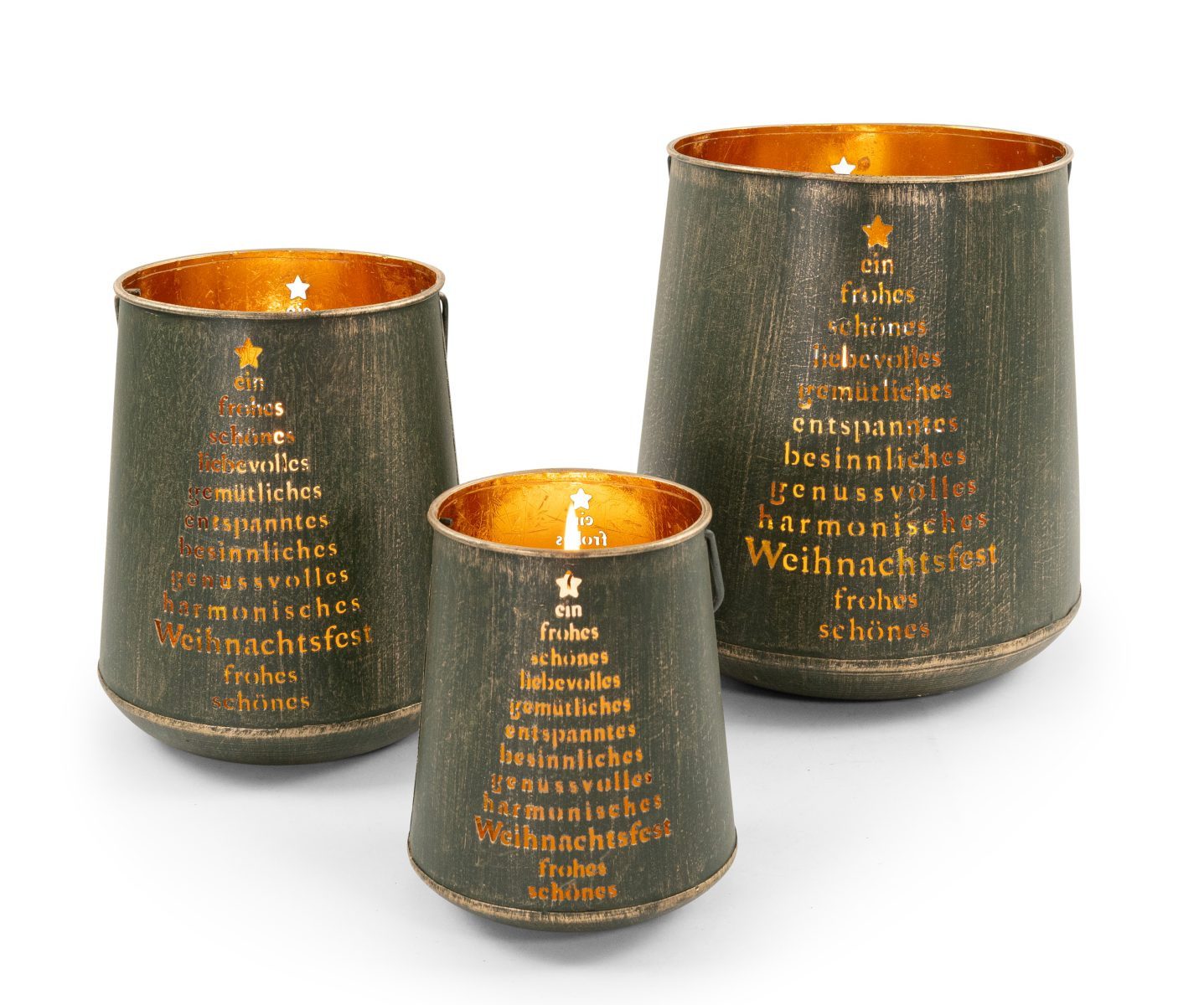 RIFFELMACHER & WEINBERGER Christbaumschmuck Laternenset 3er Set, Metall grün/gold, mit Weihn