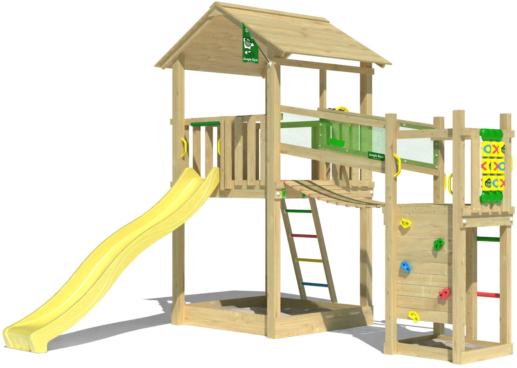 Jungle Gym Spielturm Fortress, Spielanlage mit 2 Türmen, Brücke und Rutsche mit Wasseranschluss
