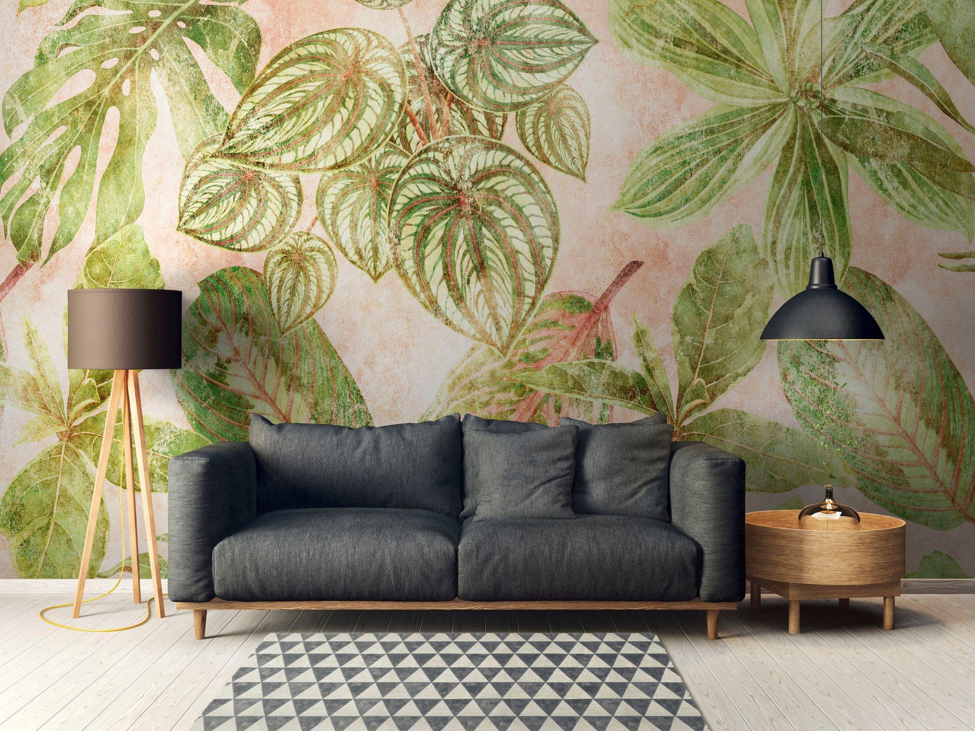 living walls Fototapete The Wall, glatt, floral, natürlich, botanisch, Fototapete Palmen Tapete Dschungel Tapeten Wohnzimmer Flur Design Büro
