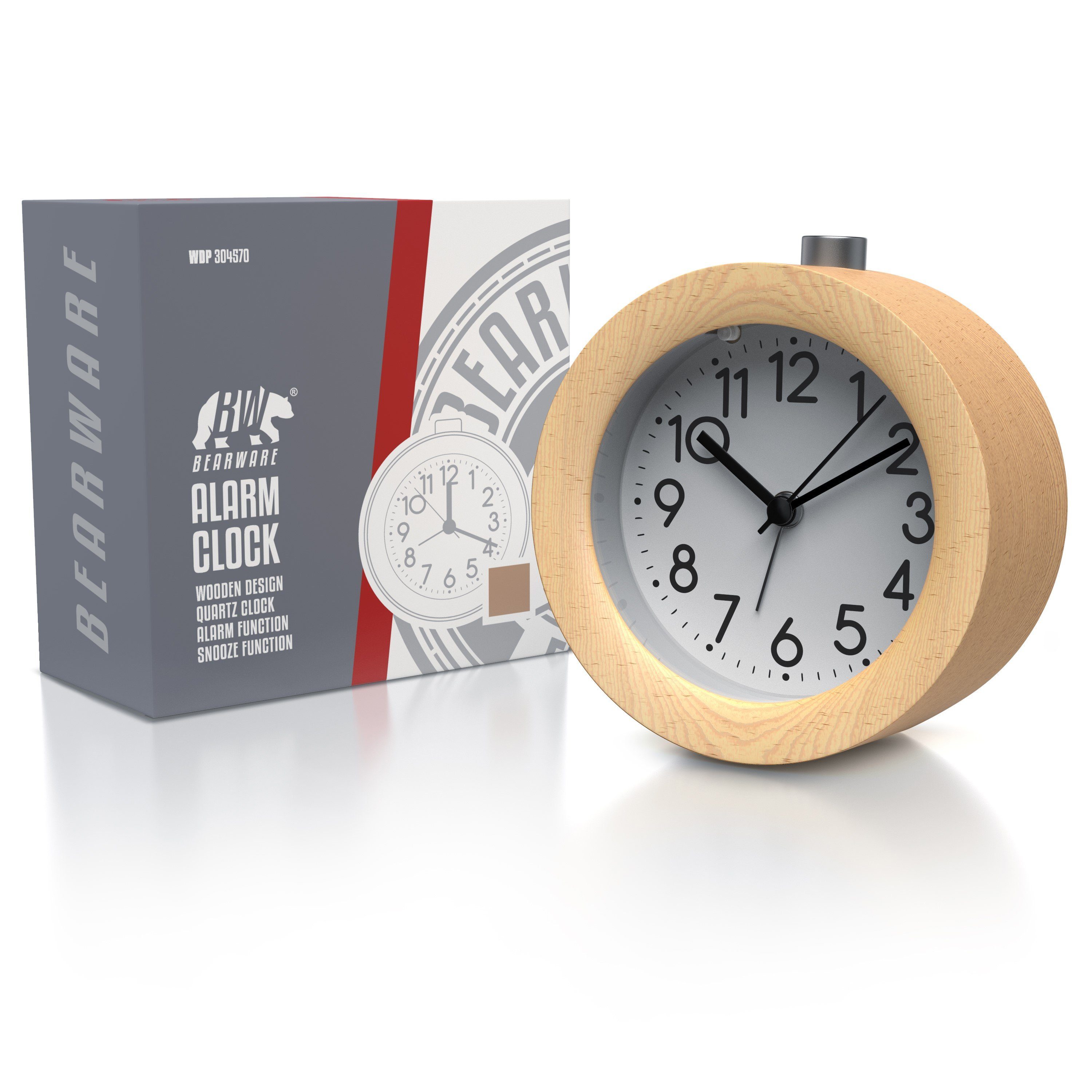 BEARWARE Wecker Analoge Weckuhr mit rundem Holzkorpus & beleuchtetem Ziffer günstig online kaufen