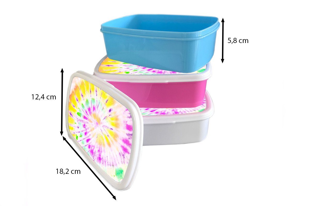 MuchoWow Lunchbox Sommer - Krawattenfärbung Kunststoff, Erwachsene, (2-tlg), für Kinder, Brotbox Kunststoff Brotdose Gelb, Mädchen, Snackbox, rosa 