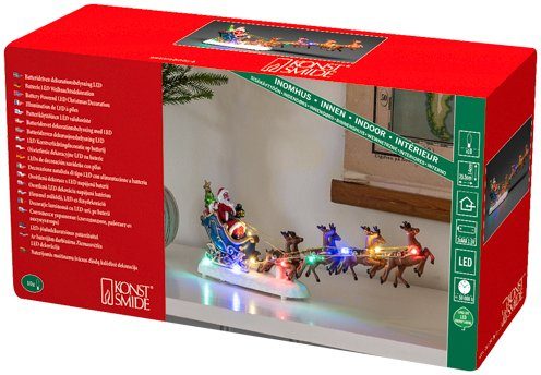 KONSTSMIDE LED Dekofigur Weihnachtsmann Schlitten cm Höhe 14 LED fest Weihnachtsdeko, integriert, im ca. Rentieren, mit