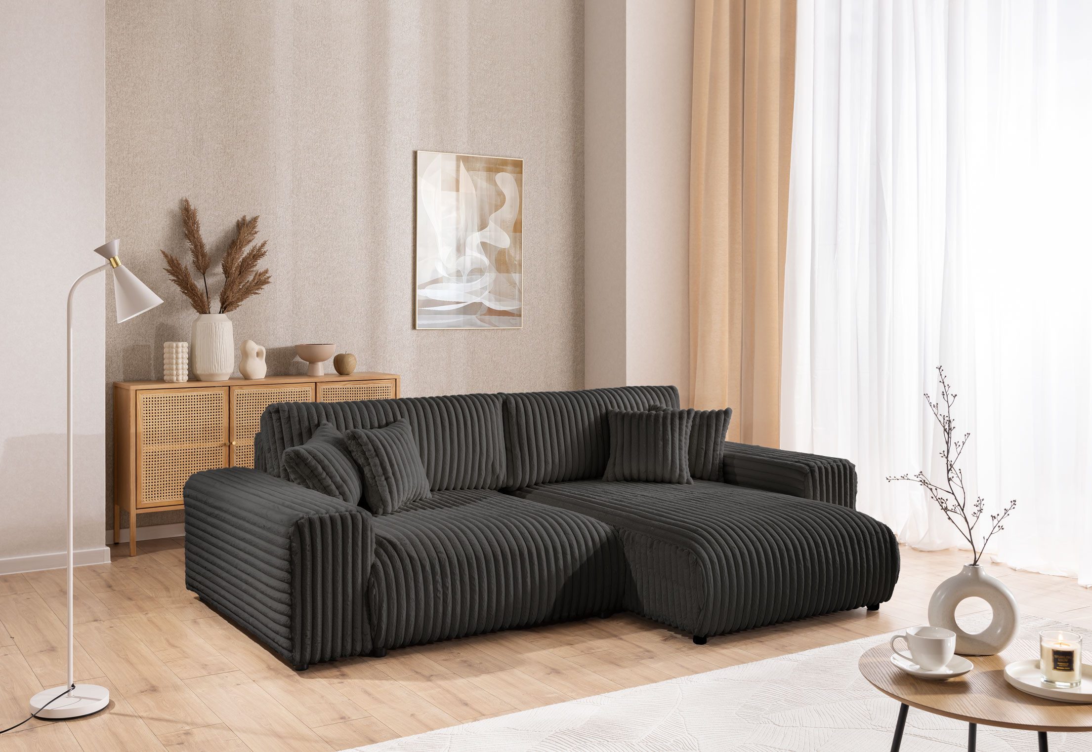 S-Style Möbel Ecksofa Mollis mit Schlaffunktion und Bettkasten aus Plüschco günstig online kaufen