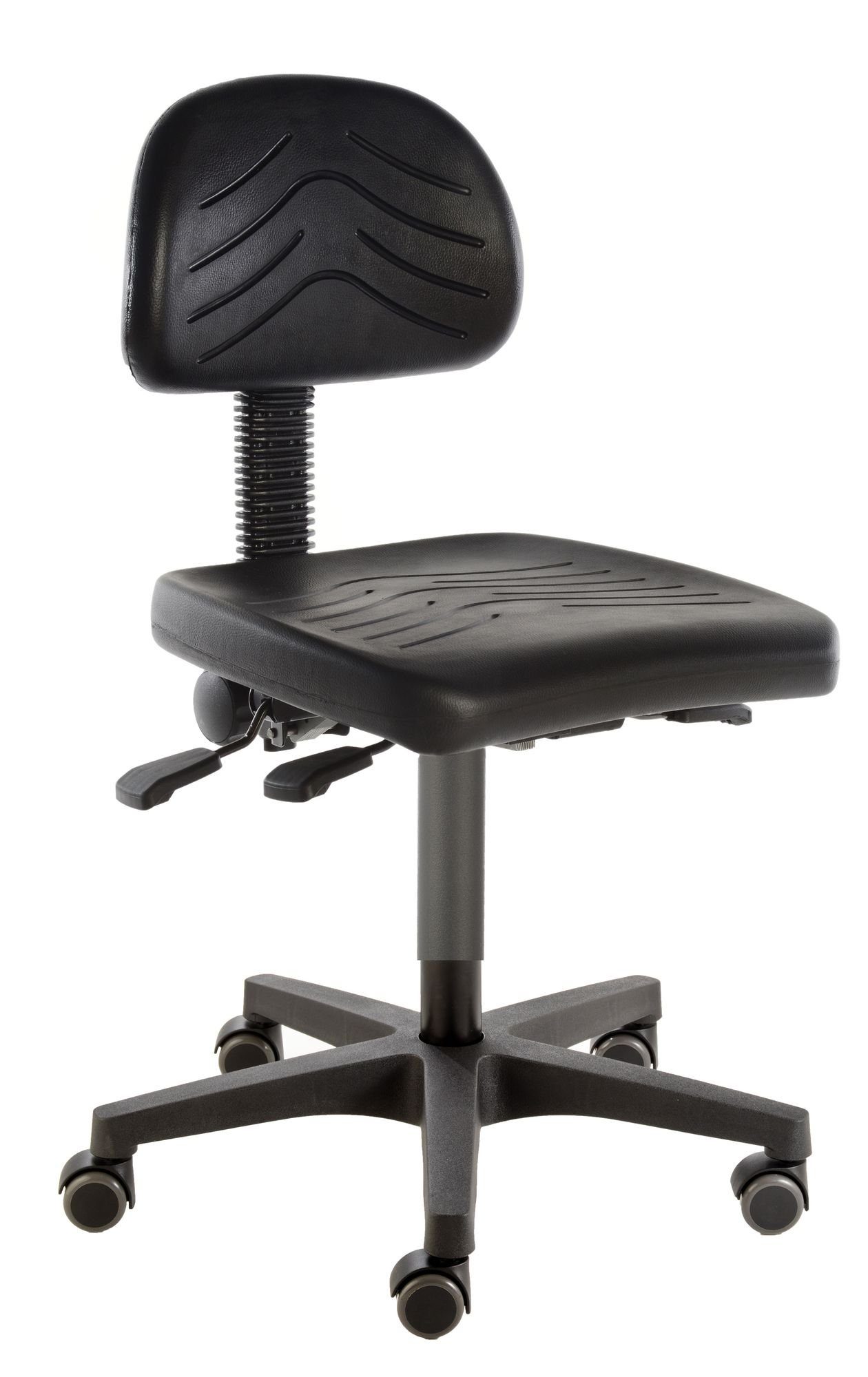 Prova Nova Arbeitshocker Arbeitsstuhl poppi® cerdo basic 8430 mit robustem PU-Sitz und Lehne, Sitzhöhe 45 - 65 cm, Rollen