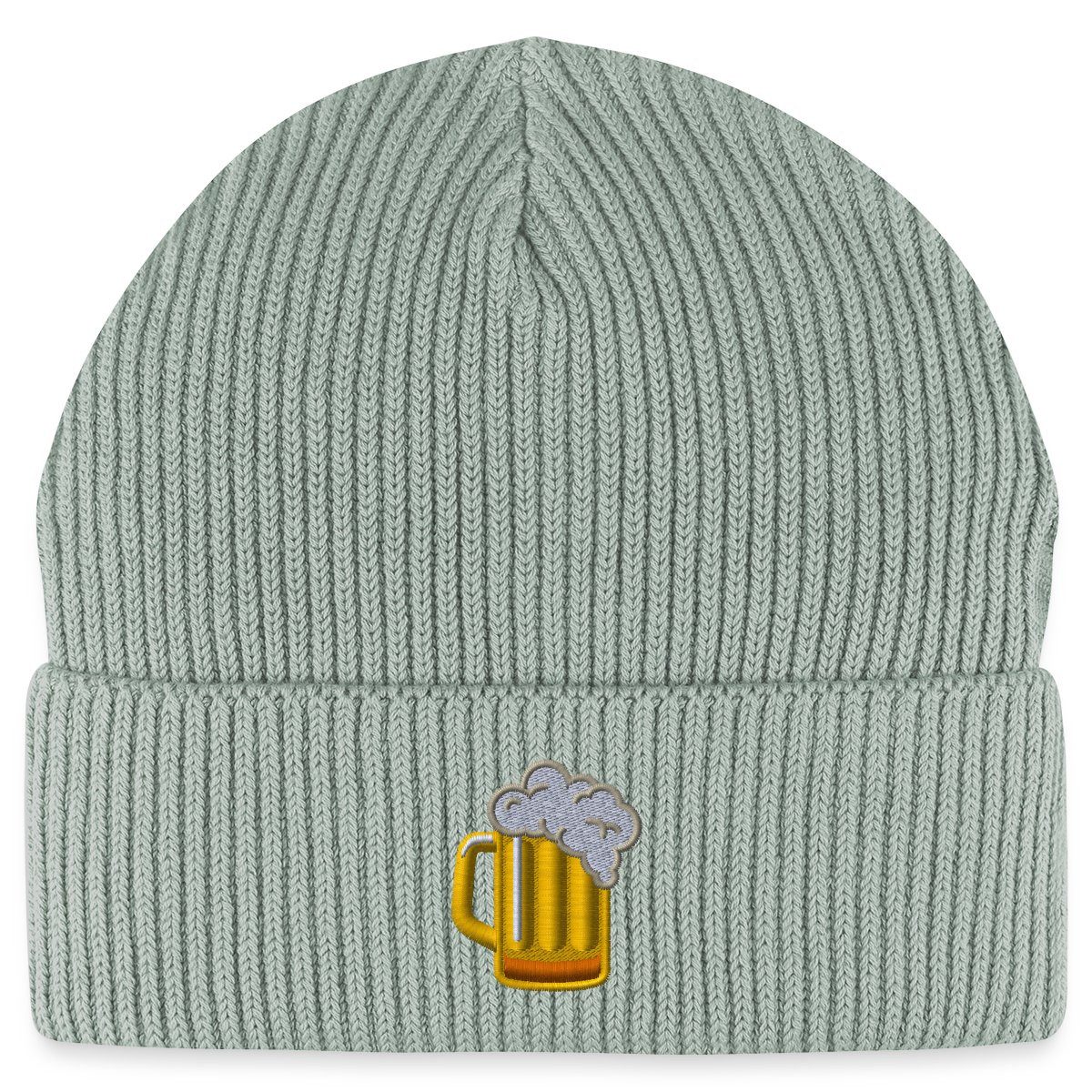 Spreadshirt Beanie Bier Stickerei Fisherman Beanie Bio Mütze (1-St)