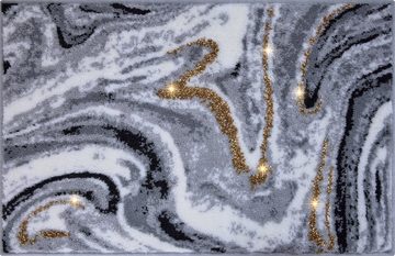 Badematte Gloria Leonique, Höhe 20 mm, rutschhemmend beschichtet, fußbodenheizungsgeeignet, Polyacryl, rechteckig, goldfarbene Akzente durch Glitzer-Garn, Badematten im Marmor-Design