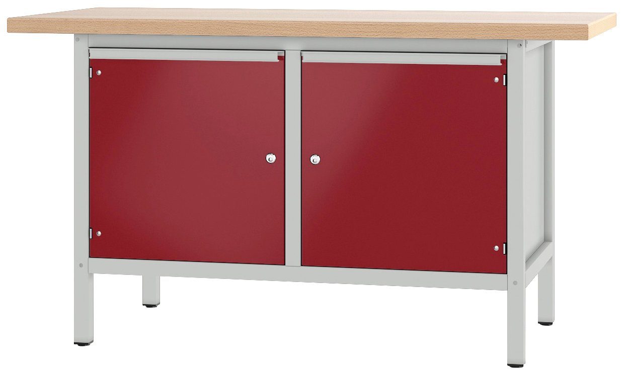 PADOR Werkbank 21 S 44, 85,5x150 grau/rot cm Höhe/Länge