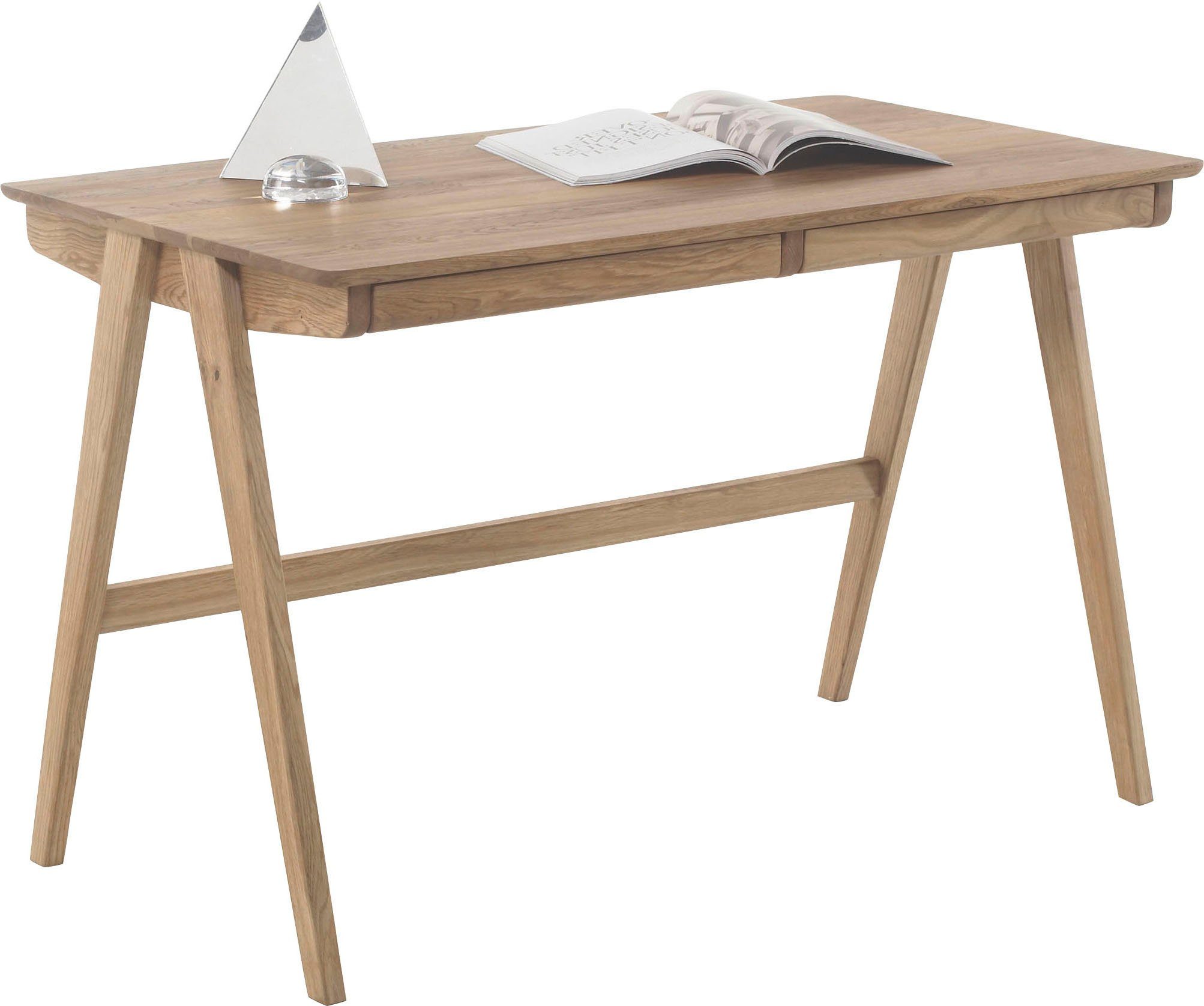 furniture Schreibtisch geölt mit MCA Asteiche cm Massivholz 120 Delia, Breite Schubladen,
