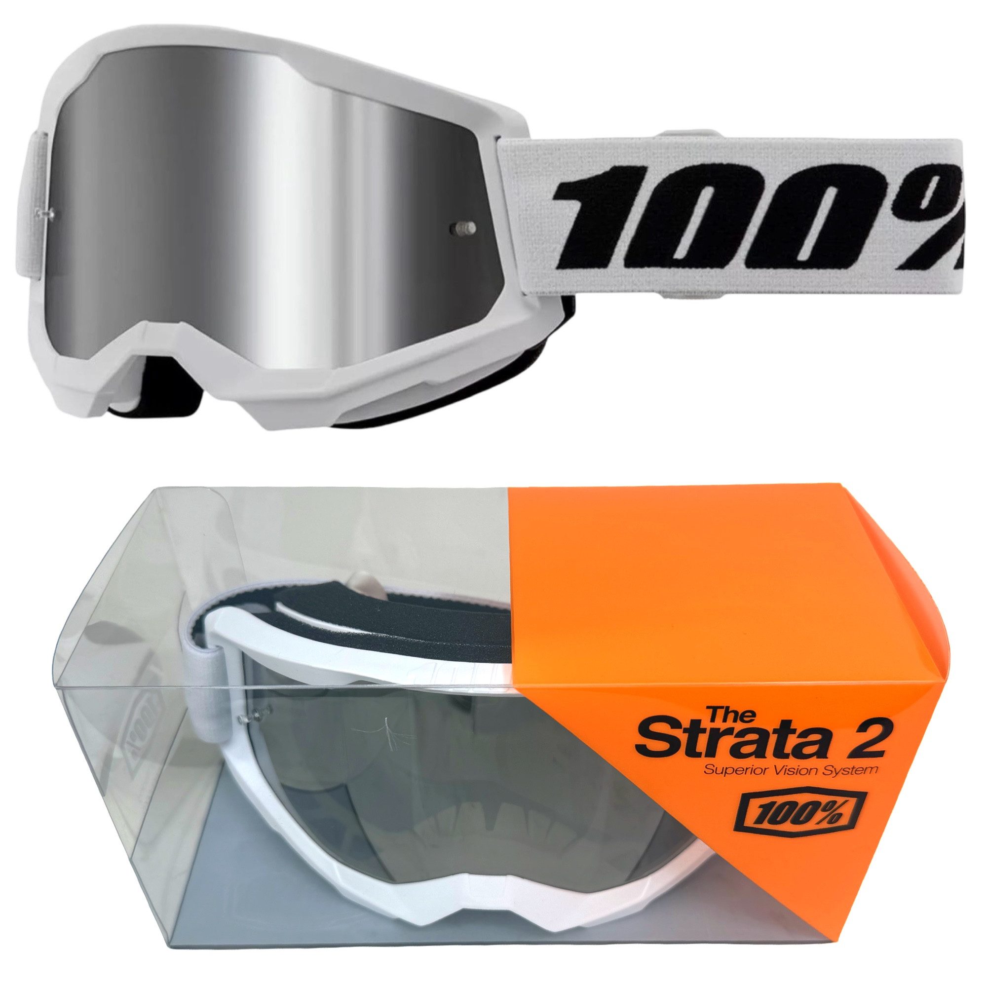 100% Motorradbrille 100% Strata V2 goggle Motocross Brille Schwarz Weiss Verspiegelt