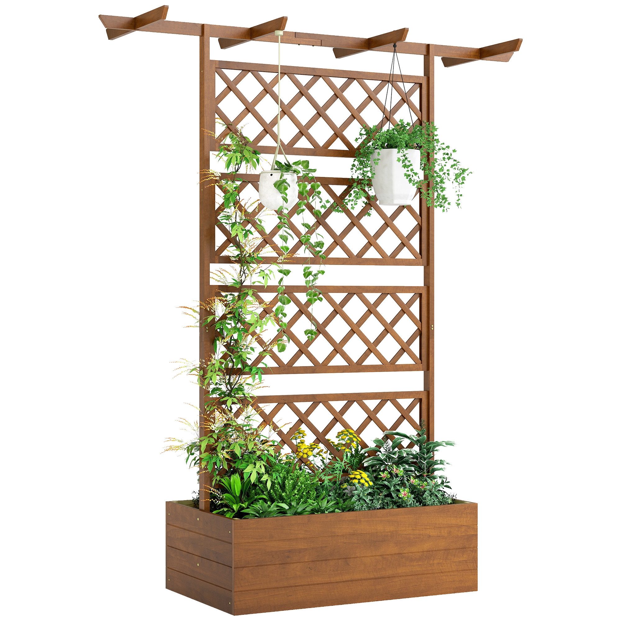 Hochbeet Hochbeet mit Rankgitter und Dachleisten, Blumenkasten