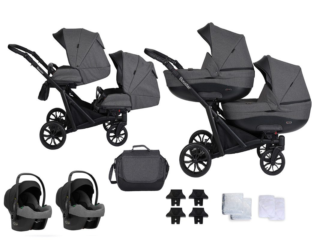 Zwillings-Kombikinderwagen Twin-Go 4 in 1 inkl. Sportsitze, Autositze und Zubehör in 2 Farben
