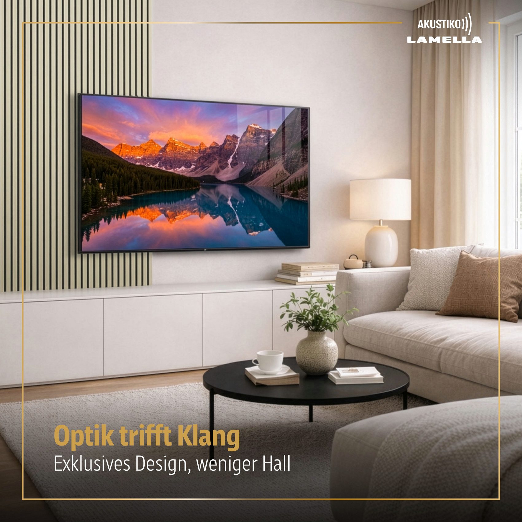 AKUSTIKO Wanddekoobjekt (Lamella Akustikpaneele 4 Stück 280x60cm - flexible Filz MDF Wandpaneele fugenlos - überlappende Holz Lamellenwand, Premium Paneele - Ak – Bild 4 von 5