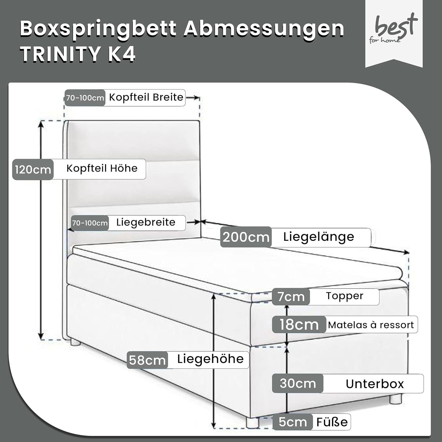Best for Home Boxspringbett mit Bettkasten Trinity K-4 SINGLE Bonell-Matrat günstig online kaufen