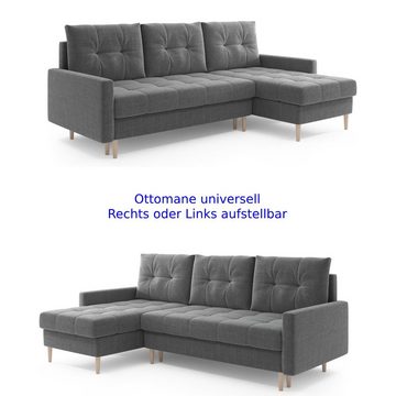 Möbel Punkt Wohnlandschaft Oslo Grau Schwarz, wahlweise Ottomane Links oder Rechts, mit Bettfunktion, mit Bettkasten, Made in Europe