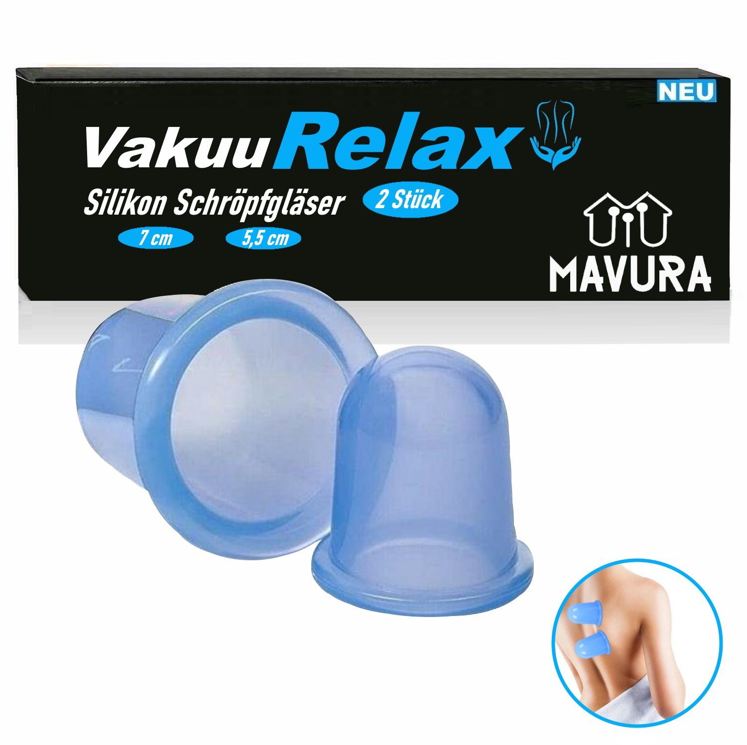 MAVURA Vakuum-Massager VakuuRelax Silikon Schröpfgläser Set Schröpfen Saugglocken Vakuum, Massage Schröpfkopf Schröpfmassage Vakuummassage [2 Stück]