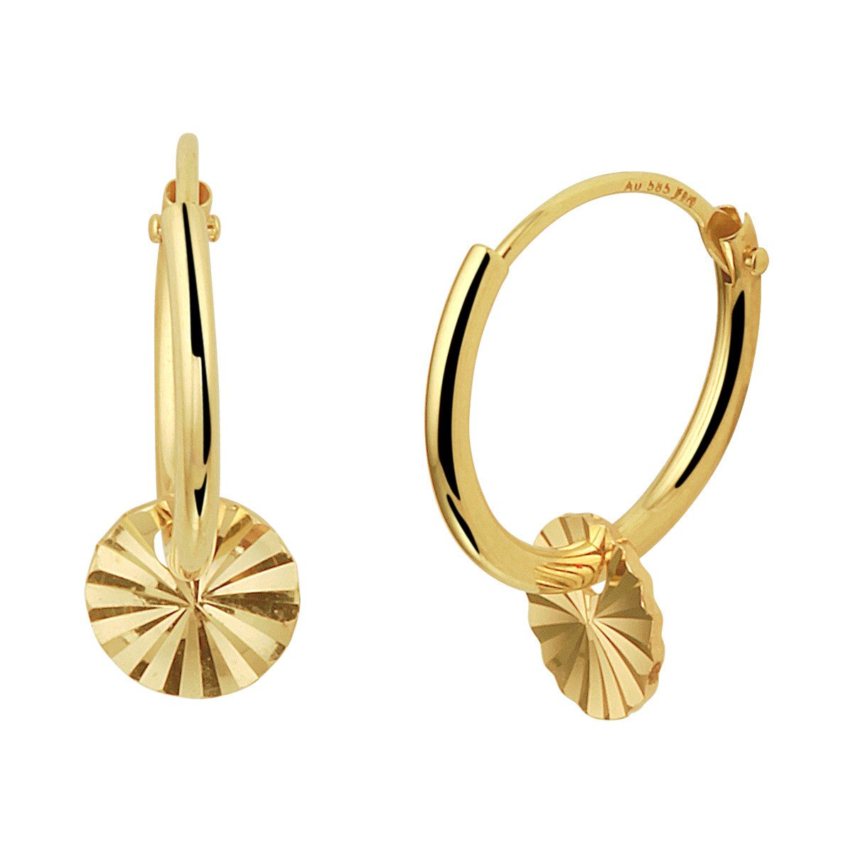 NICEANDnoble Paar Creolen 585er Gelbgold Creolen mit diamantiertem Plättche günstig online kaufen