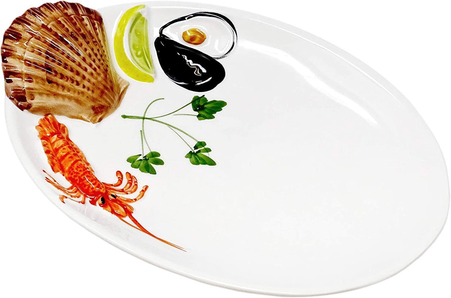 Lashuma Servierteller Meeresfrüchte, Keramik, (1-tlg., 26 x 18 cm), Ovaler Salatteller italienisch zum Servieren