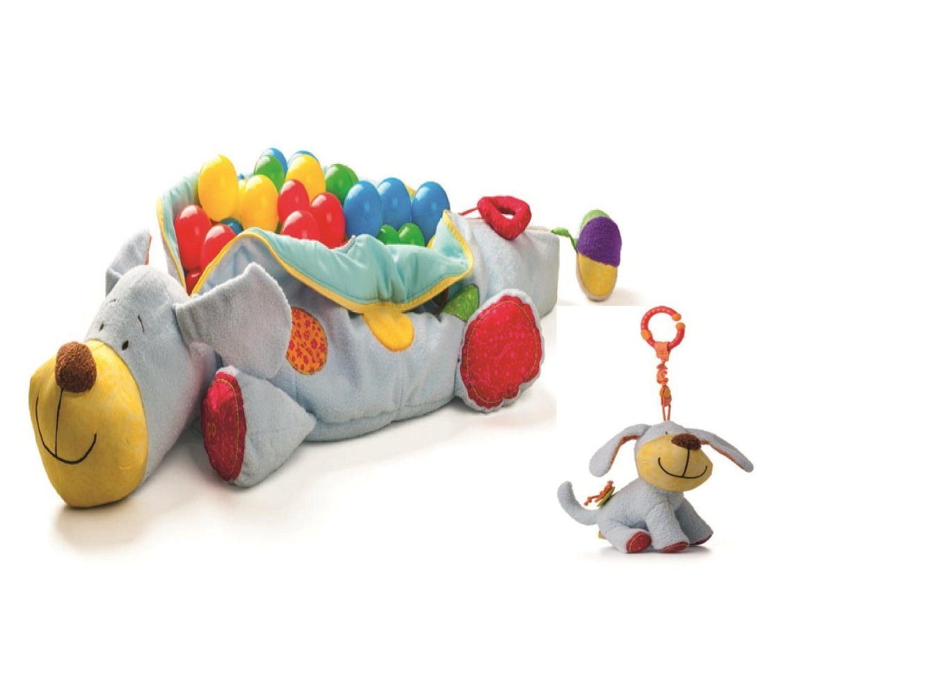 Woodyland Lernspielzeug Bällebad Kuschelhund Длина 124cm und Kuschelhund mit Soundeffekten