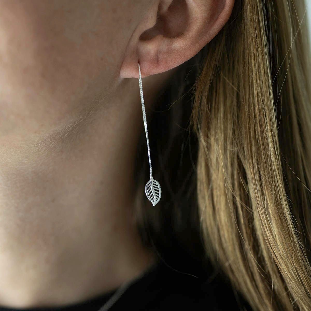 Materia Paar Ohrhänger Blatt Durchzieher Ohrringe lang Natur filigran SO-13 günstig online kaufen