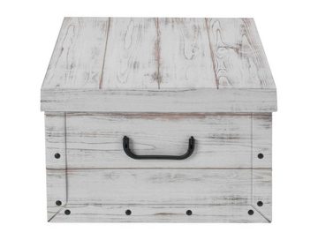 Home4You Aufbewahrungsbox, Papier, Weiß, B 51 cm x T 37 cm, mit Deckel, (1 St), Holzkistenoptik