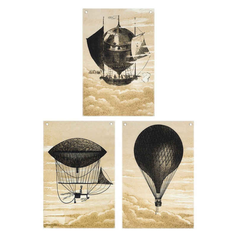 GalaxyCat Poster »Historische Heißluftballone Stoff Poster Set, 3«, Heißluftballon, Heißluftballone Rollbild / Wallscroll