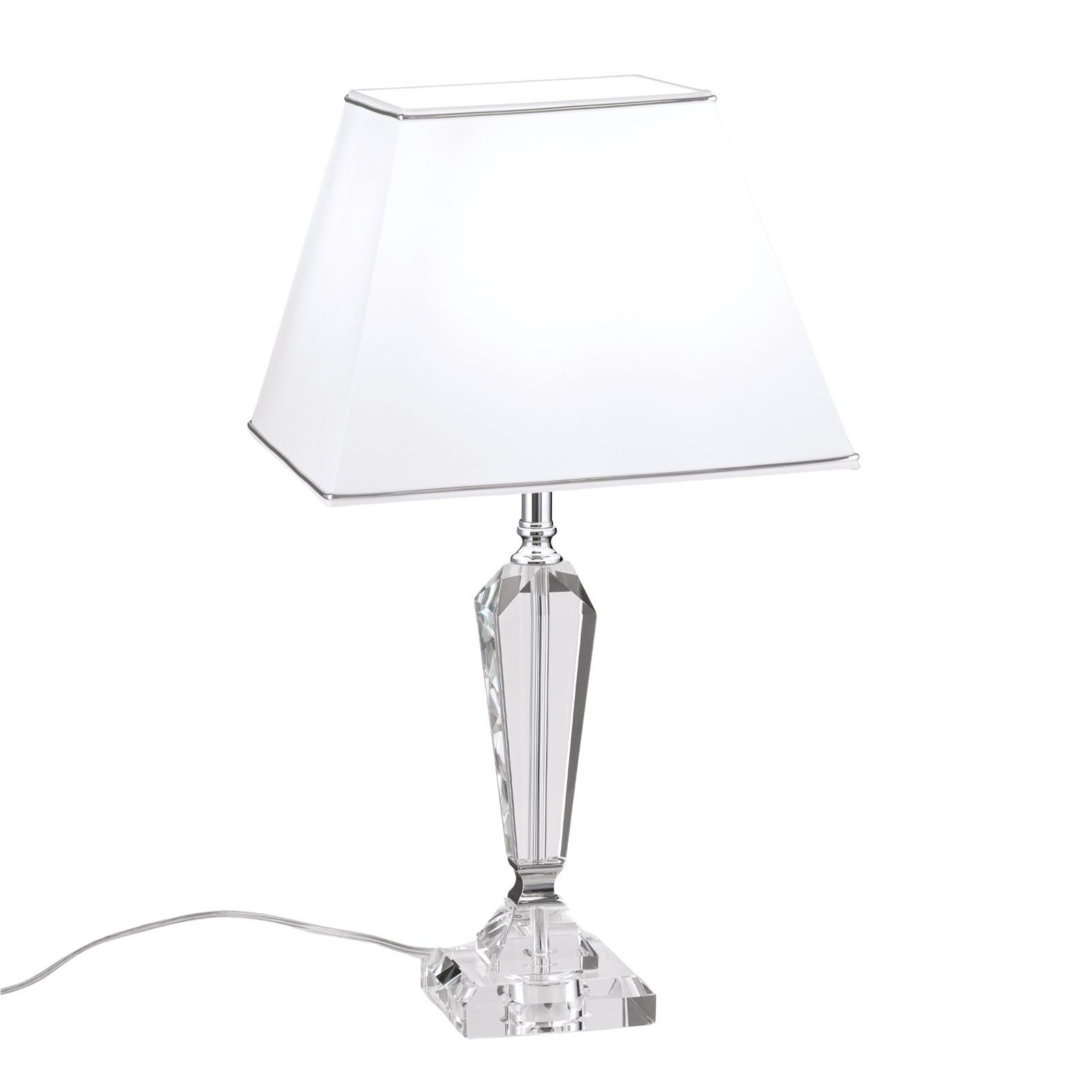 Licht-Erlebnisse Nachttischlampe THEODOR, ohne Leuchtmittel, Stoff Metall 57 cm Klar Weiß Chrom E27 eckig Klassisch Kristall